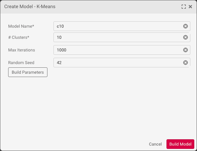 Build Model - K-Means Parameters