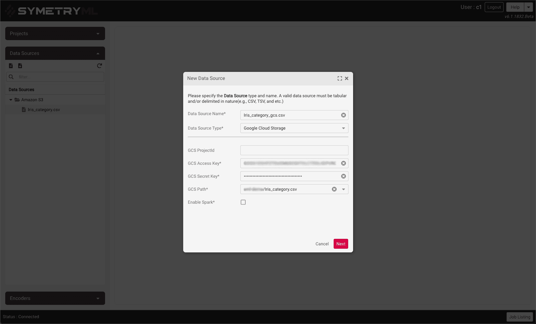 GCS:  Enter account information