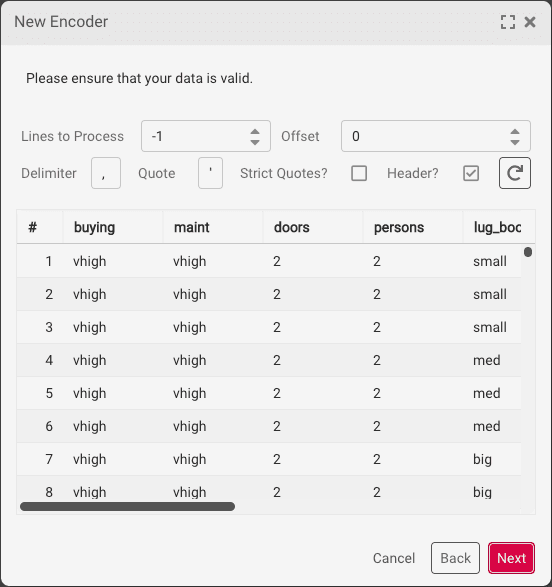 Encoder Data Preview