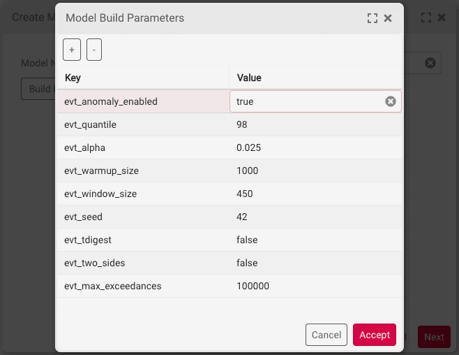 EVT Model Parameters