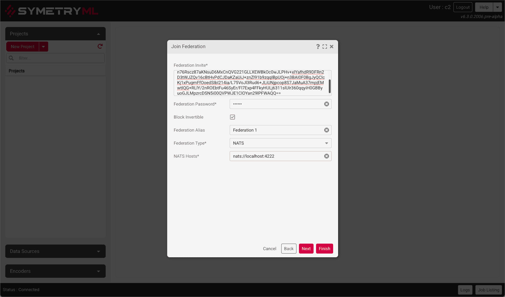 Federated Learning: Join Federation, Federation Info,  Password, host info -  NATS