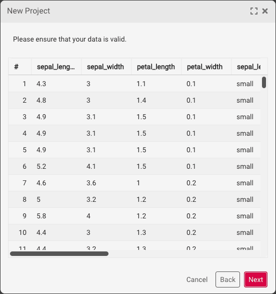 New Project Data Preview