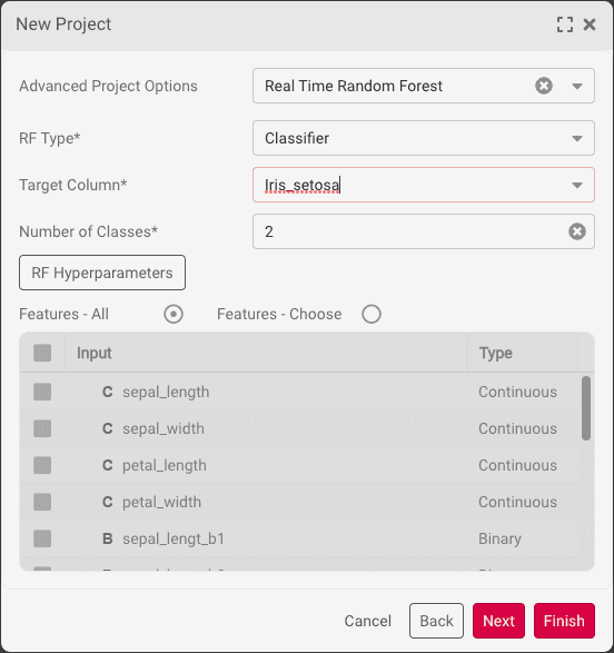Advanced Options - RF Classifier